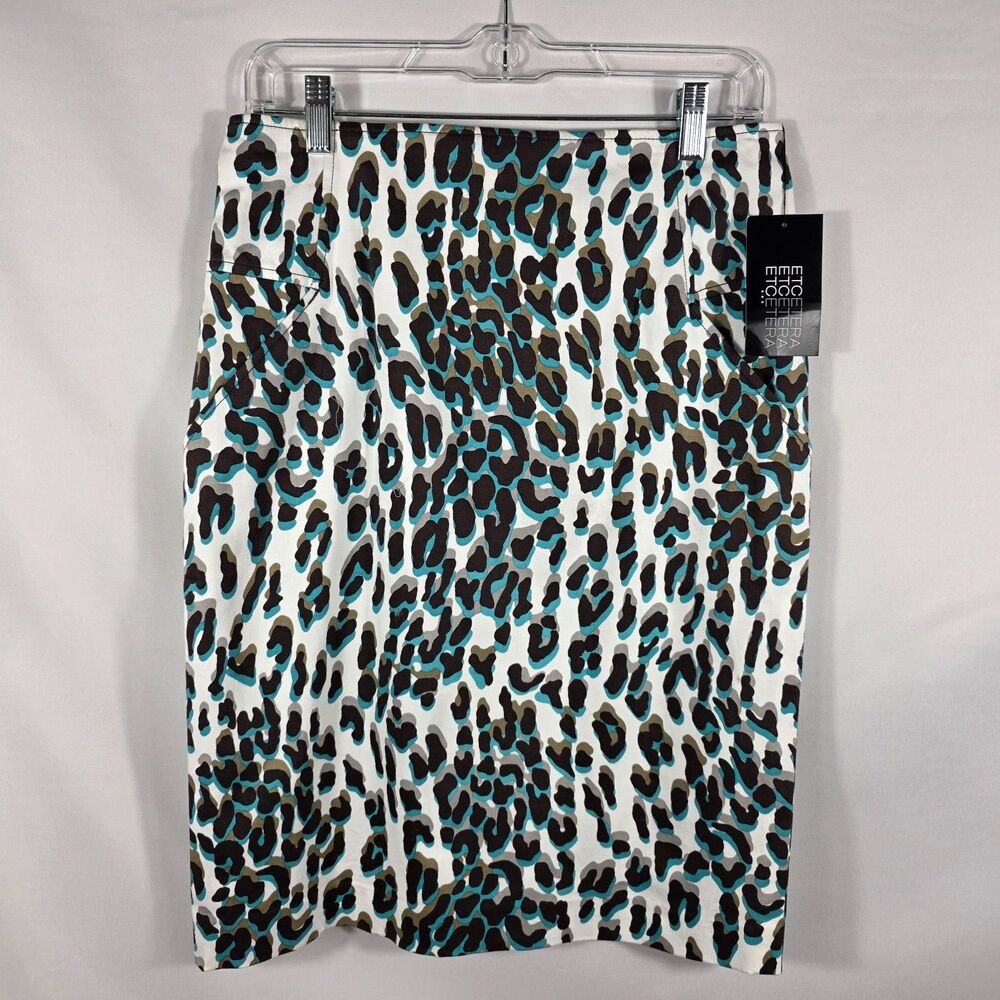 Etcetera Animal Print Pencil Skirt Women's Size 6 Black, White & Teal Print